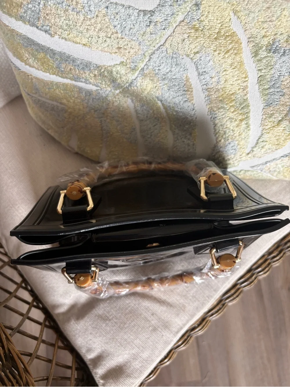 Black Waterproof bamboo handle handbag